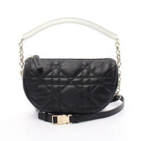 Dior VIBE Hobo Cannage Shoulder Bag Leather Black White - Picture 1 of 8